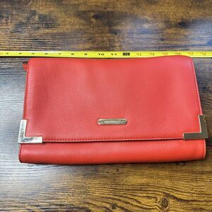 MICHAEL KORS  Fold Over Orange-Red Leather Convertible Shoulder Bag/ Clutch